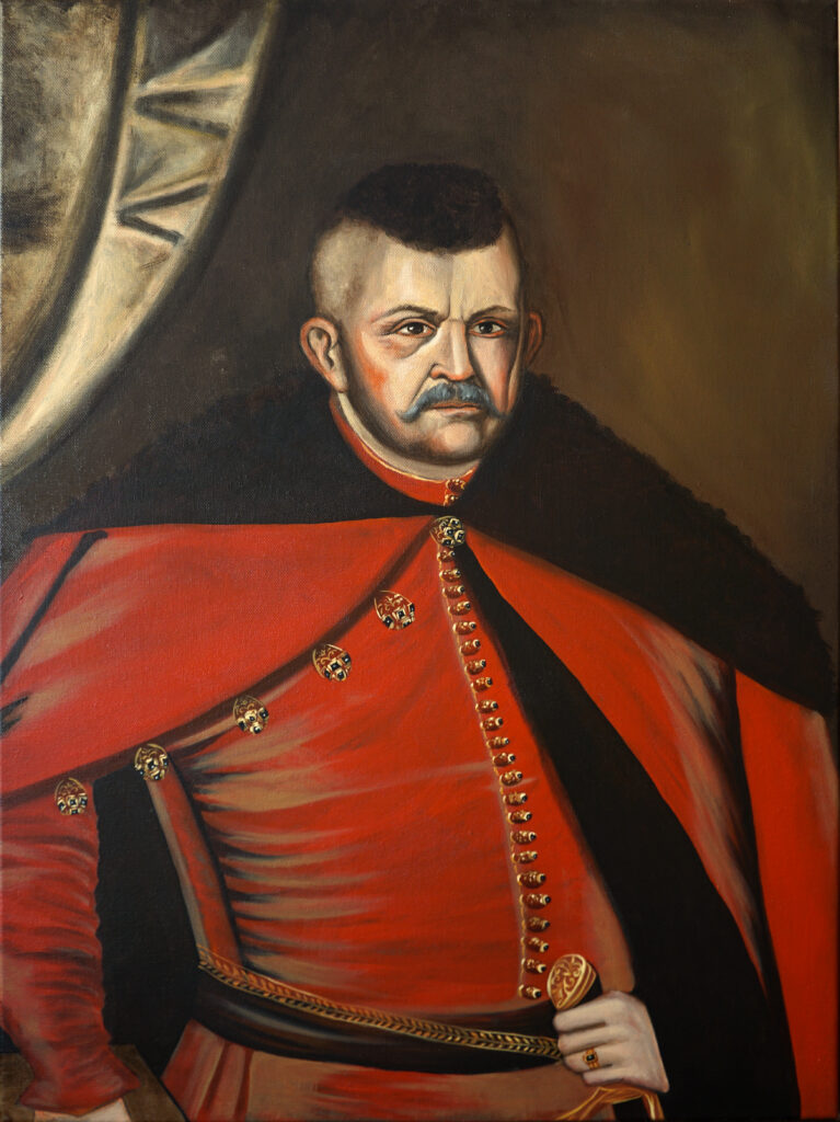 Obraz przedstawiający szlachcica w stylu XVII-wiecznych portretów sarmackich.