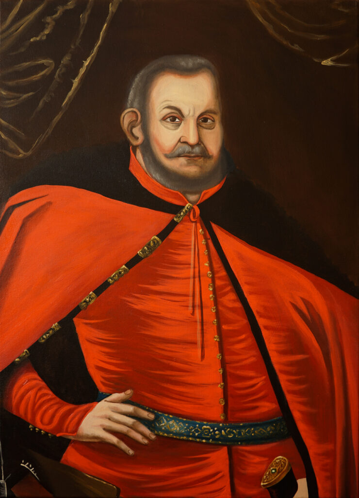 Obraz przedstawiający szlachcica w stylu XVII-wiecznych portretów sarmackich.