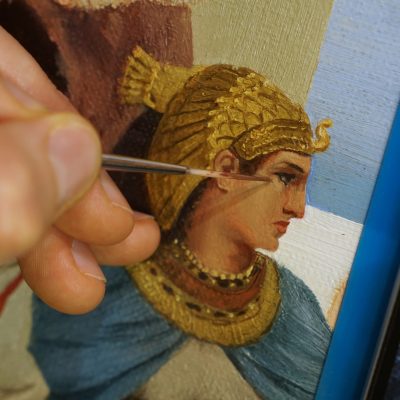 Twarz Kleopatry w trakcie końcowego opracowania.